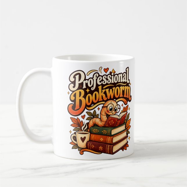 Professional Bookworm Cute Retro Reading Worm Mug (Left)
