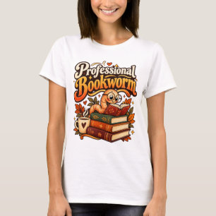 Professional Bookworm Cute Retro Reading Worm T-Shirt