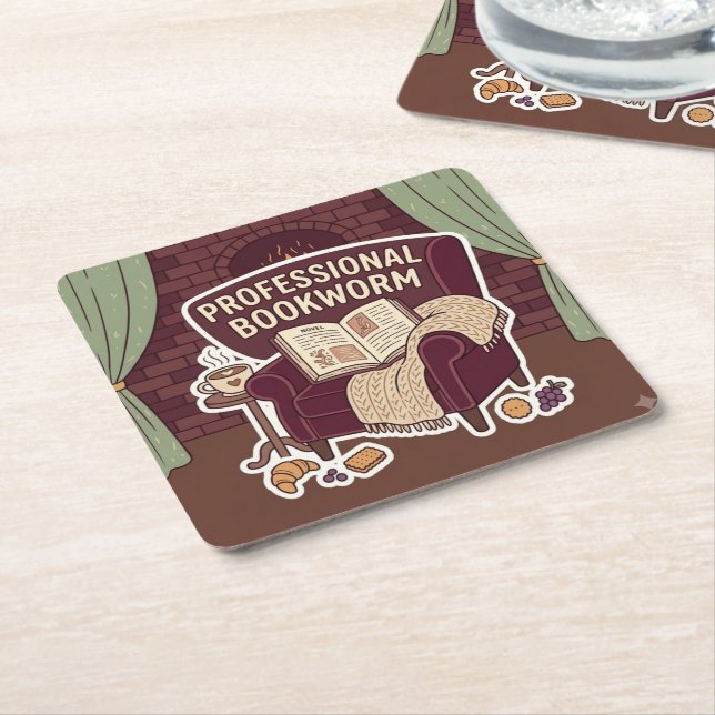 Professional Bookworm Square Paper Coaster (Angled)