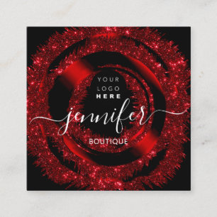 Professional Boutique Logo Glitter Red Logo Square Business Card