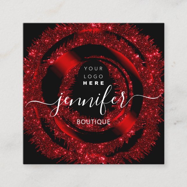 Professional Boutique Logo Glitter Red Logo Square Business Card (Front)