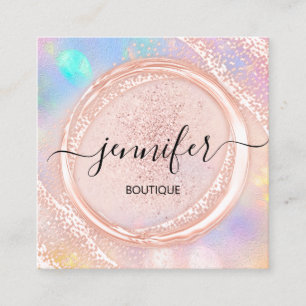 Professional Boutique Shop Beauty Logo Holograph Square Business Card