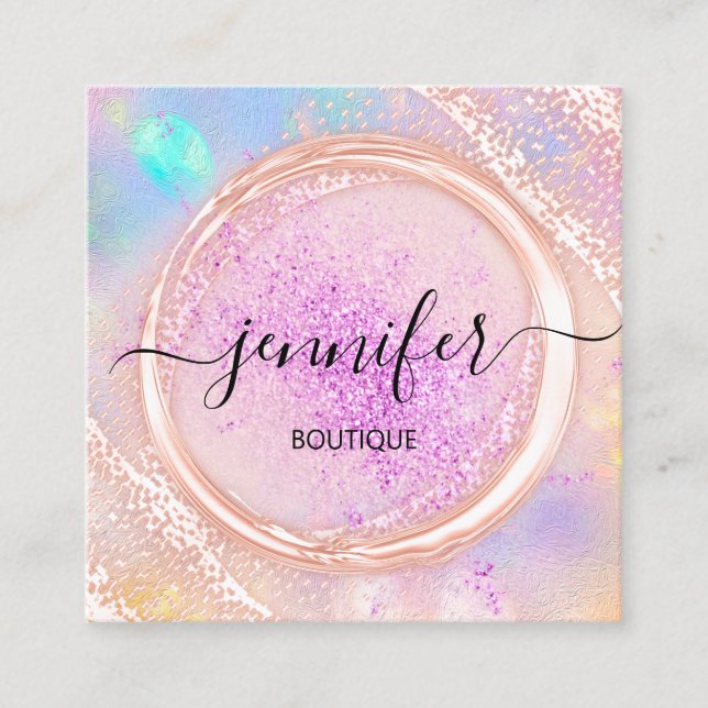 Professional Boutique Shop Beauty Logo Holographic Square Business Card (Front)