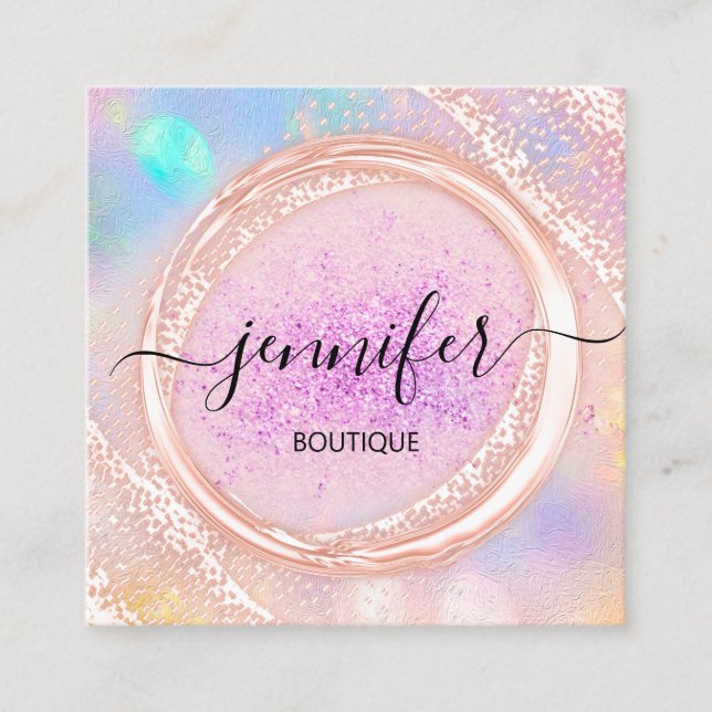 Professional Boutique Shop Beauty Pink Lux Square Business Card (Front)