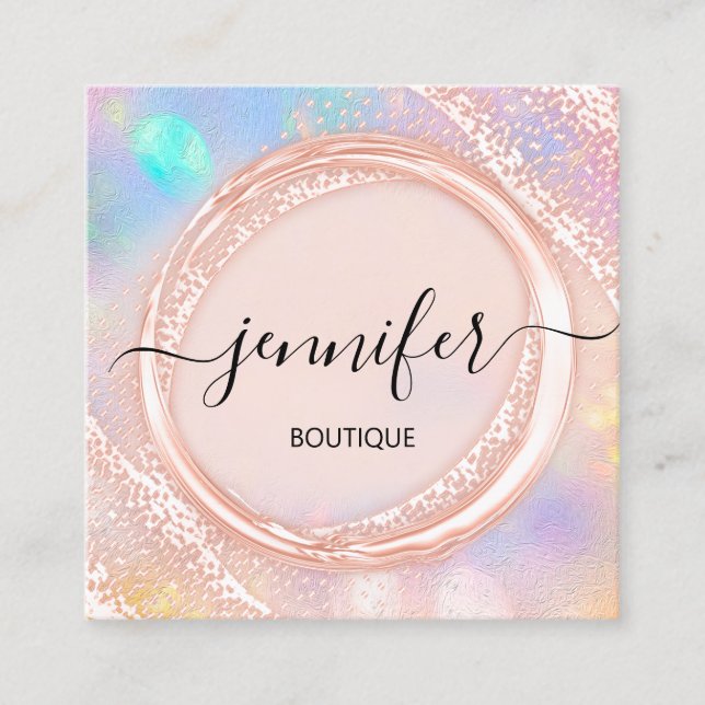 Professional Boutique Shop Beauty Rose Holographif Square Business Card (Front)