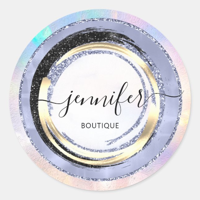 Professional Boutique Shop Blue Dress Holograph  Classic Round Sticker (Front)