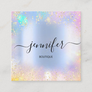 Professional Boutique Shop Blue Glitter Holograph Square Business Card
