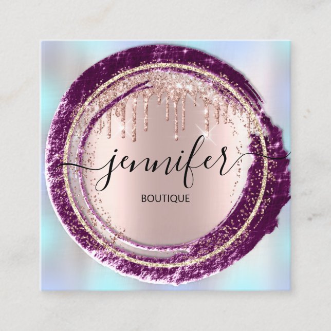 Professional Boutique Shop Blue Rose Berry Drips Square Business Card (Front)