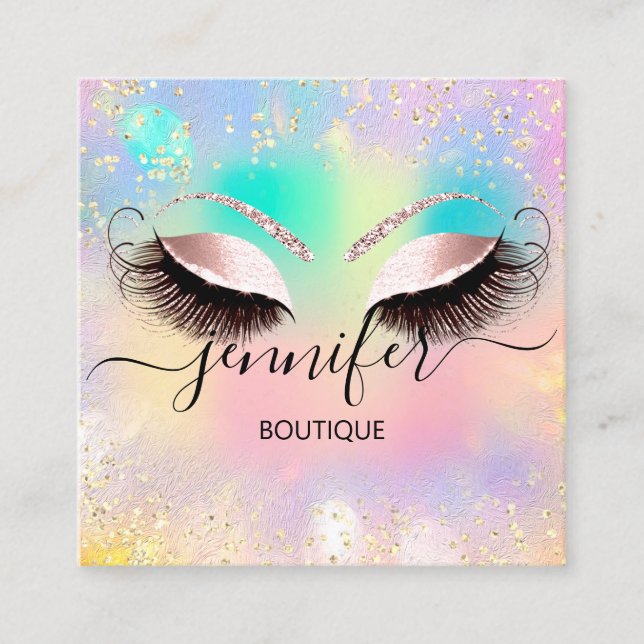 Professional Boutique Shop Eyes Glitter Holograph Square Business Card (Front)
