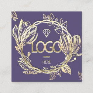 Professional Boutique Shop Floral QR Logo Blue Square Business Card