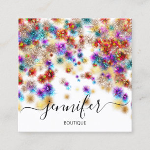 Professional Boutique Shop Glitter Confetti Spark Square Business Card