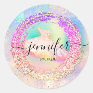Professional Boutique Shop Glitter Dres Holograph Classic Round Sticker