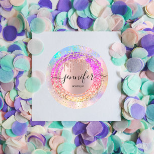 Professional Boutique Shop Glitter Pink Holograph  Classic Round Sticker