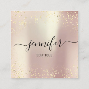 Professional Boutique Shop Gold Glitter Rose Silk Square Business Card