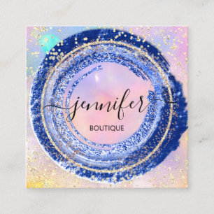 Professional Boutique Shop Holograph QRCode Navy Square Business Card