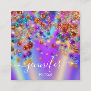 Professional Boutique Shop Holographic Confetti Sq Square Business Card