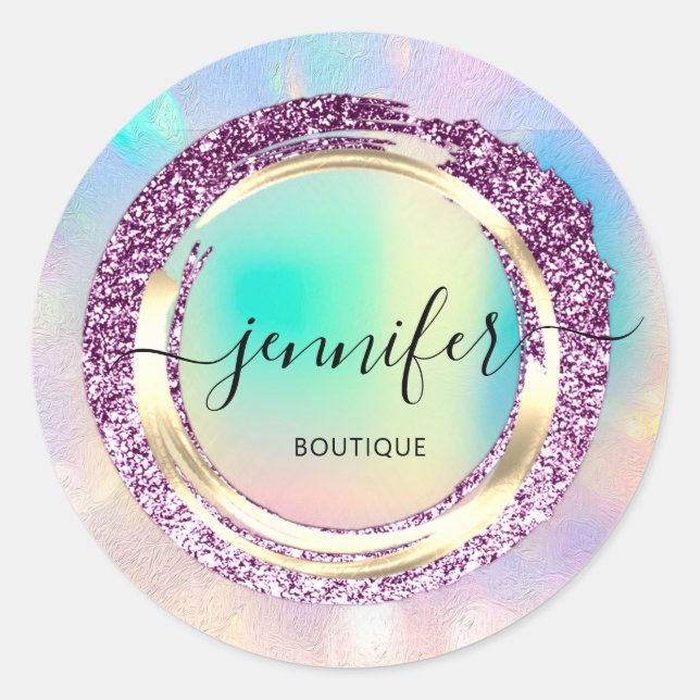 Professional Boutique Shop Name Dress Holograph Classic Round Sticker (Front)