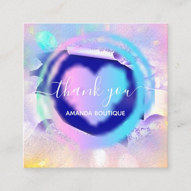 Professional Boutique Shop Navy Heart Holograph Square Business Card (Front)