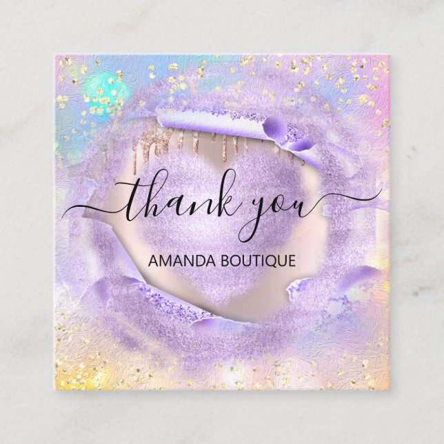 Professional Boutique Shop Purple Heart Holograph  Square Business Card (Front)