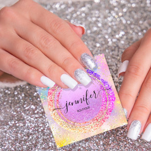 Professional Boutique Shop Purple Holograph Square Business Card