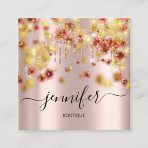 Professional Boutique Shop Rose Confetti Drip Gold Square Business Card