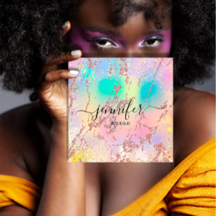 Professional Boutique Shop Rose Holograph Blush Square Business Card