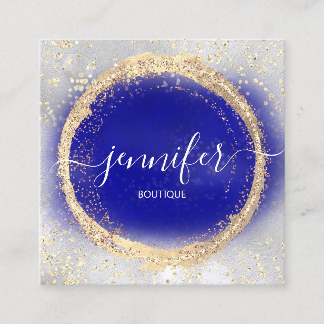 Professional Boutique Shop Royal Blue Gold Silver Square Business Card (Front)
