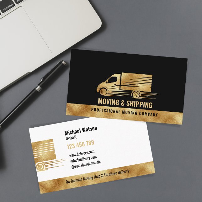 Professional Box Truck Moving Delivery Hauling Business Card (luxury gold moving box truck)