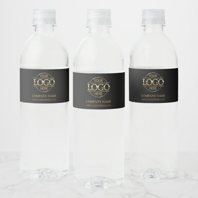 Professional Branded Black Company Business Logo Water Bottle Label (Bottles)