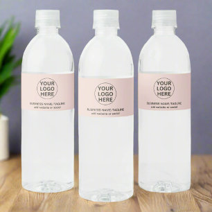 Professional Branded Business Logo Blush Pink  Water Bottle Label