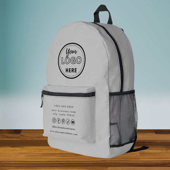 Professional Branding Grey Social Media Logo Printed Backpack (Creator Uploaded)