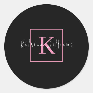 Professional Branding Logo Black Pink Monogram Classic Round Sticker