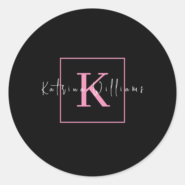 Professional Branding Logo Black Pink Monogram Classic Round Sticker (Front)