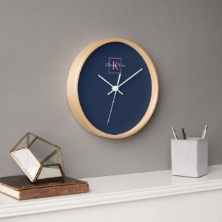 Professional Branding Logo Navy Blue Pink Monogram Clock
