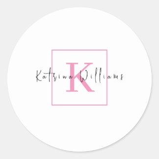 Professional Branding Logo Pink Script Monogram Classic Round Sticker