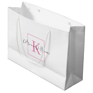 Professional Branding Logo Pink Script Monogram Large Gift Bag