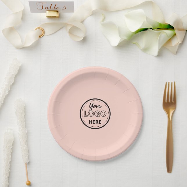 Professional Branding Minimalist Blush Pink Logo Paper Plate (Wedding)