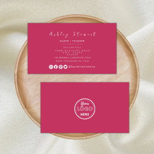Professional Branding Minimalist Hot Pink Logo Business Card
