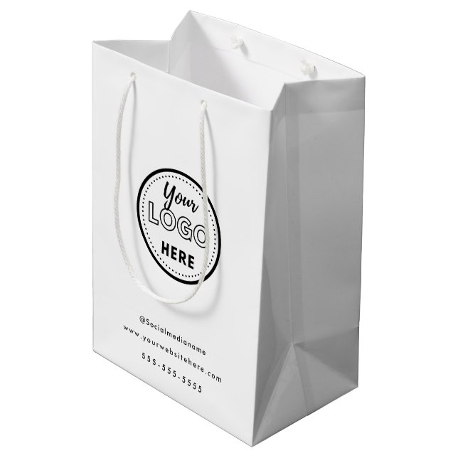 Professional Branding Minimalist White Promo Logo Medium Gift Bag (Back Angled)