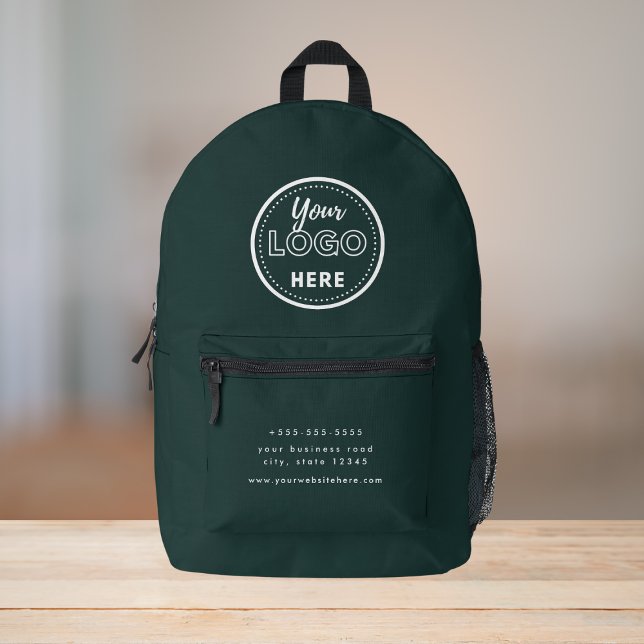 Professional Branding Modern Dark Green Promo Logo Printed Backpack (Creator Uploaded)