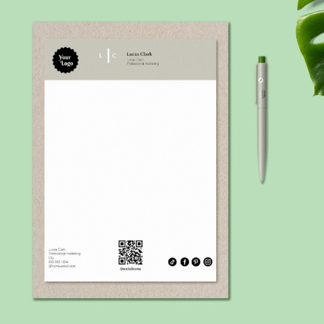 Professional Branding Modern Minimalist Grey Custom Letterhead (Professional Branding Modern Minimalist Gray Letterhead)