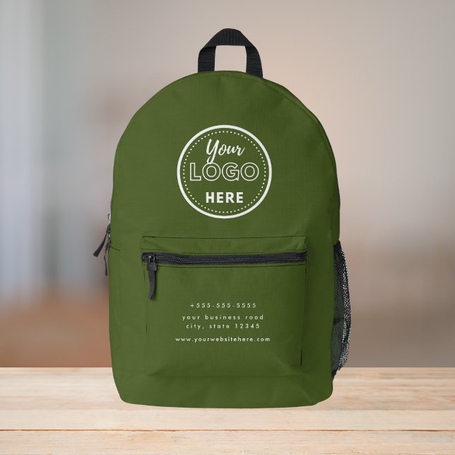 Professional Branding Modern Moss Green Promo Logo Printed Backpack (Creator Uploaded)