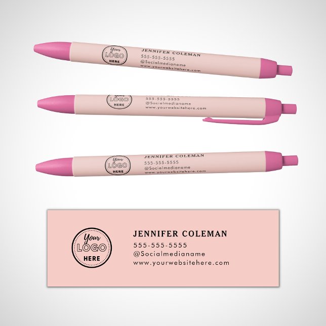 Professional Branding Promotional Blush Pink Logo Black Ink Pen (Creator Uploaded)