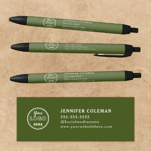 Professional Branding Promotional Logo Moss Green Black Ink Pen