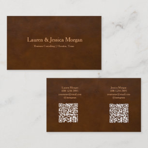 Professional Brown Leather With 2 Names & Contact Business Card