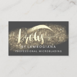 Professional Brows Gold Grey Logo Microblade Busin Business Card
