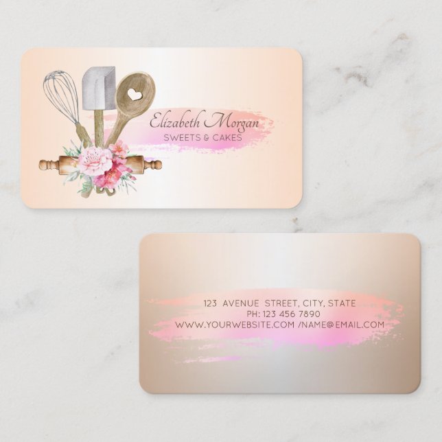 Professional Brush Stroke Bakery Pastry Tools Business Card (Front/Back)