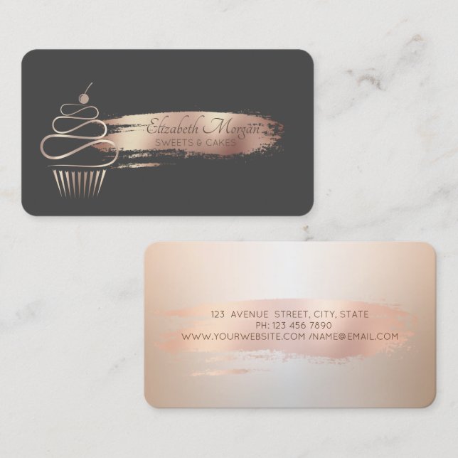 Professional Brush Stroke,Cupcake, Sweets Business Card (Front/Back)