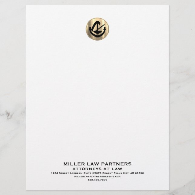 Professional Brushed Gold Logo Attorneys Law Firms Custom Letterhead (Front)