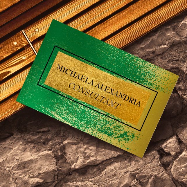 Professional Brushed Gold Metallic Green Business Card (Creator Uploaded)